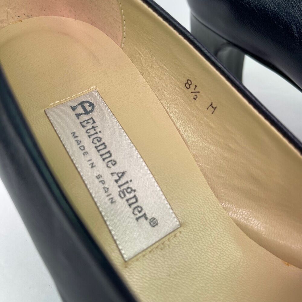 Etienne Aigner Navy Blue Leather Brown Toe Pumps Heels Women's Sz 8.5 M - Picture 7 of 16